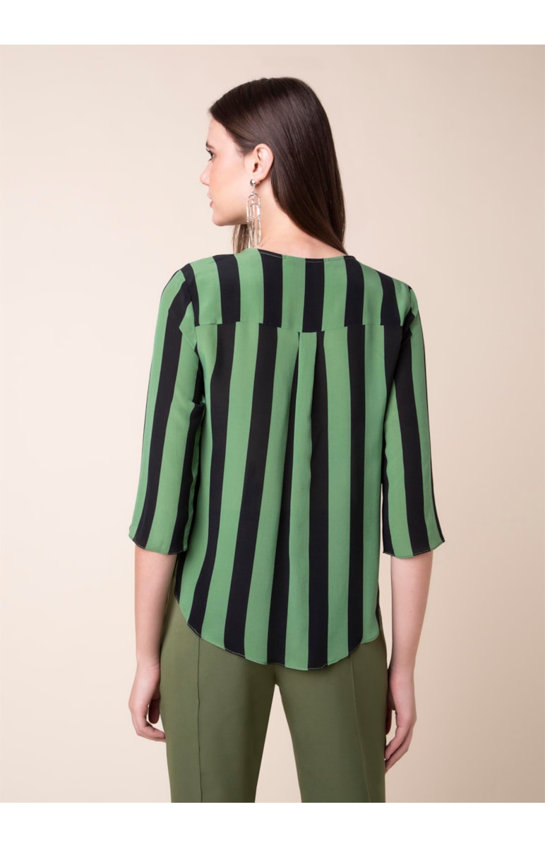 Blusa Seda Listrada Estampado Pistache