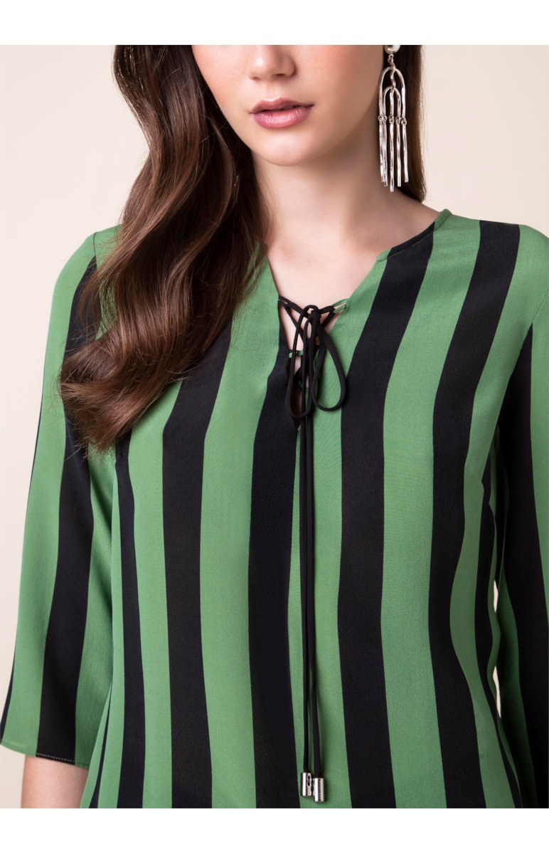 Blusa Seda Listrada Estampado Pistache
