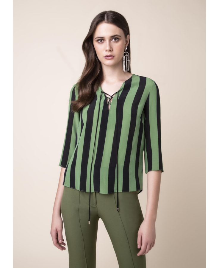 Blusa Seda Listrada Estampado Pistache