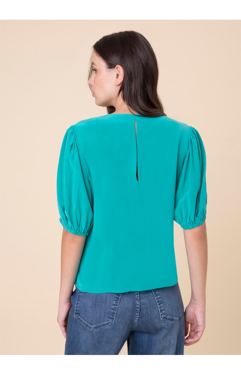Blusa Seda Manga Bufante Verde Jade