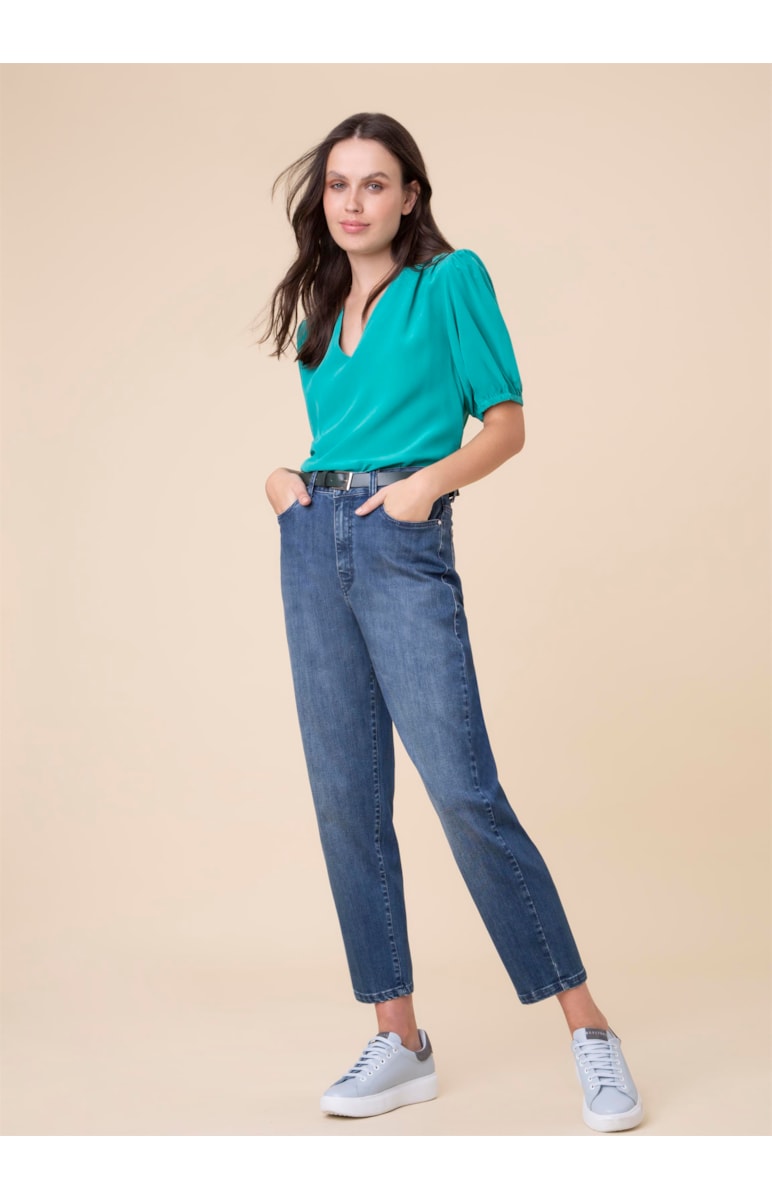 Blusa Seda Manga Bufante Verde Jade