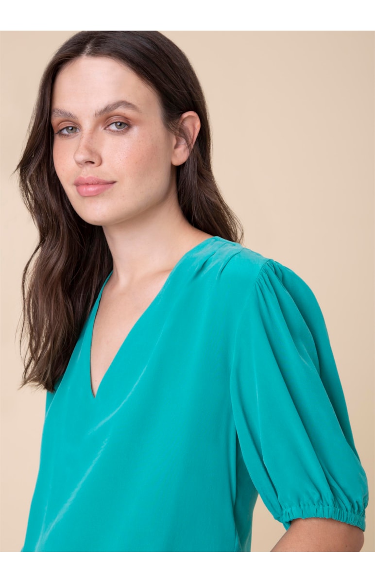 Blusa Seda Manga Bufante Verde Jade