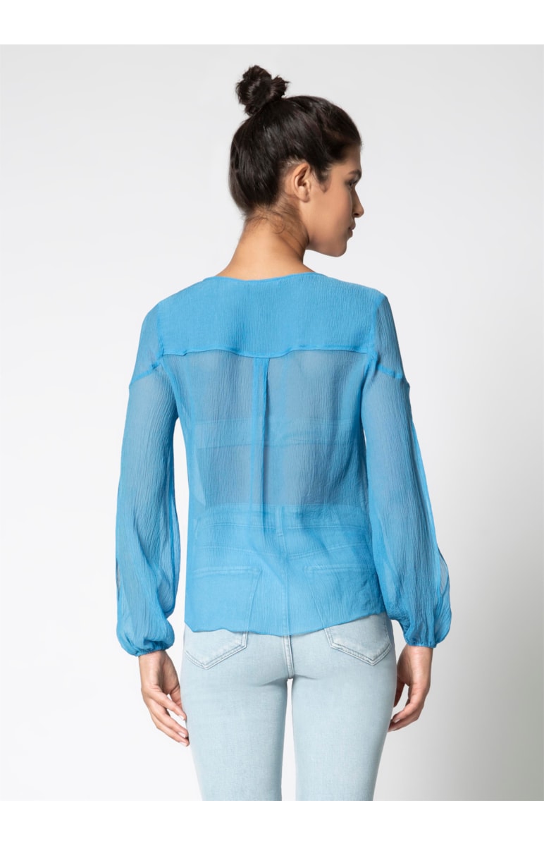 Blusa Seda Ml Vazada Detalhe Vivo Azul Claro