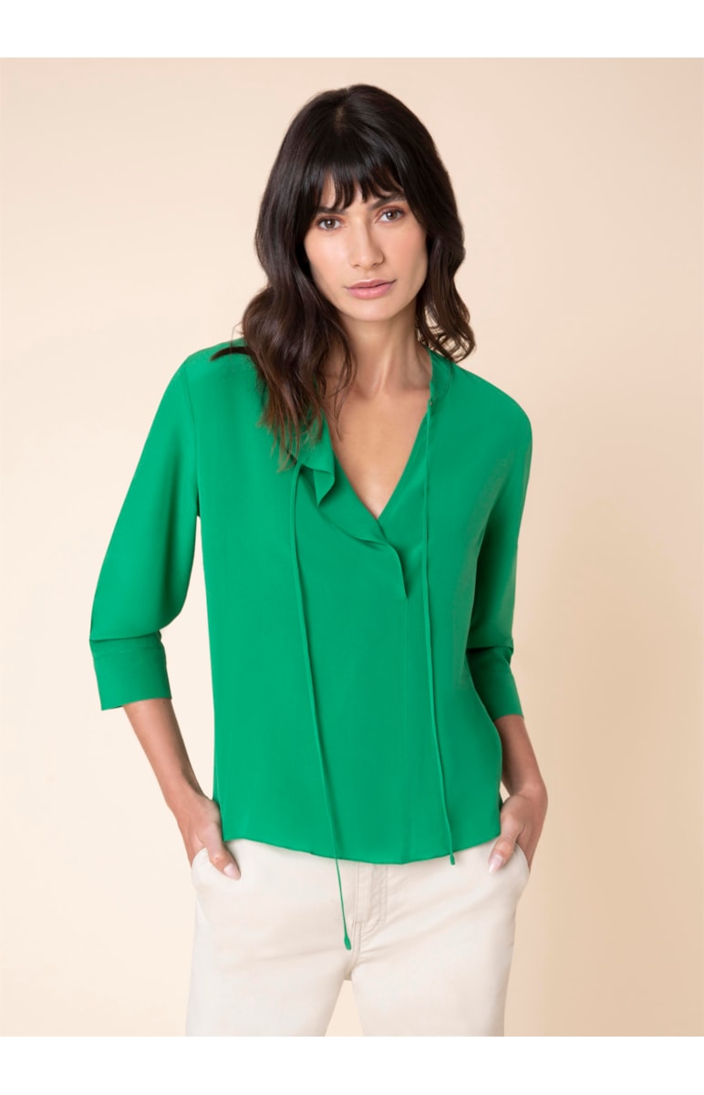 Blusa Seda Transpassada Verde Bandeira