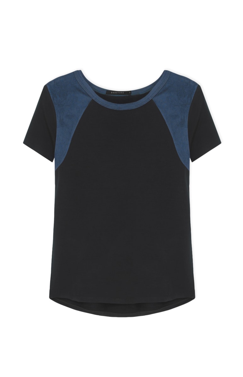 Blusa Suede Preto C/ Marinho