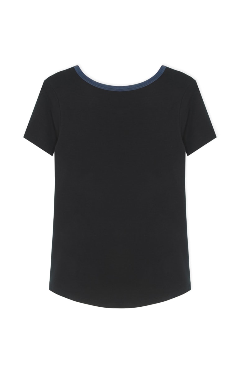 Blusa Suede Preto C/ Marinho