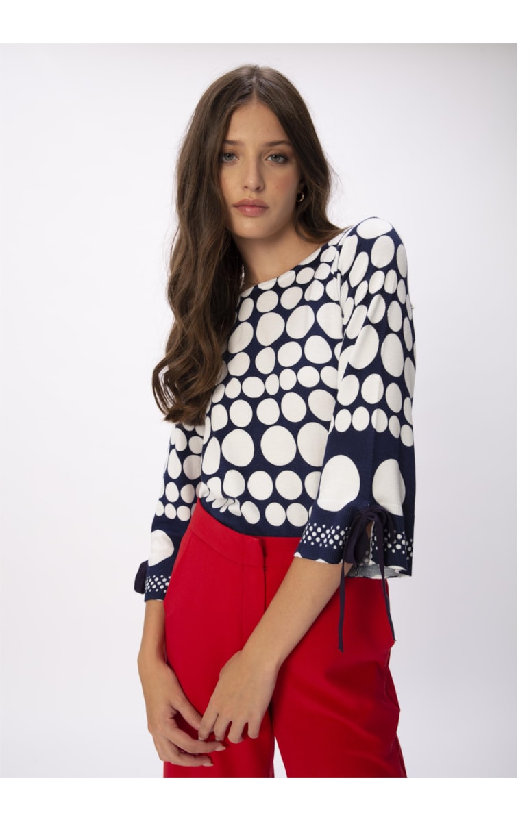 Blusa Tricot Bolas Marinho Com Off White