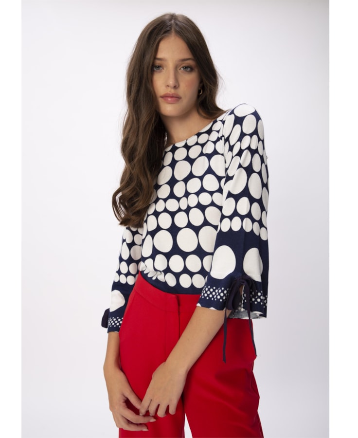 Blusa Tricot Bolas Marinho Com Off White