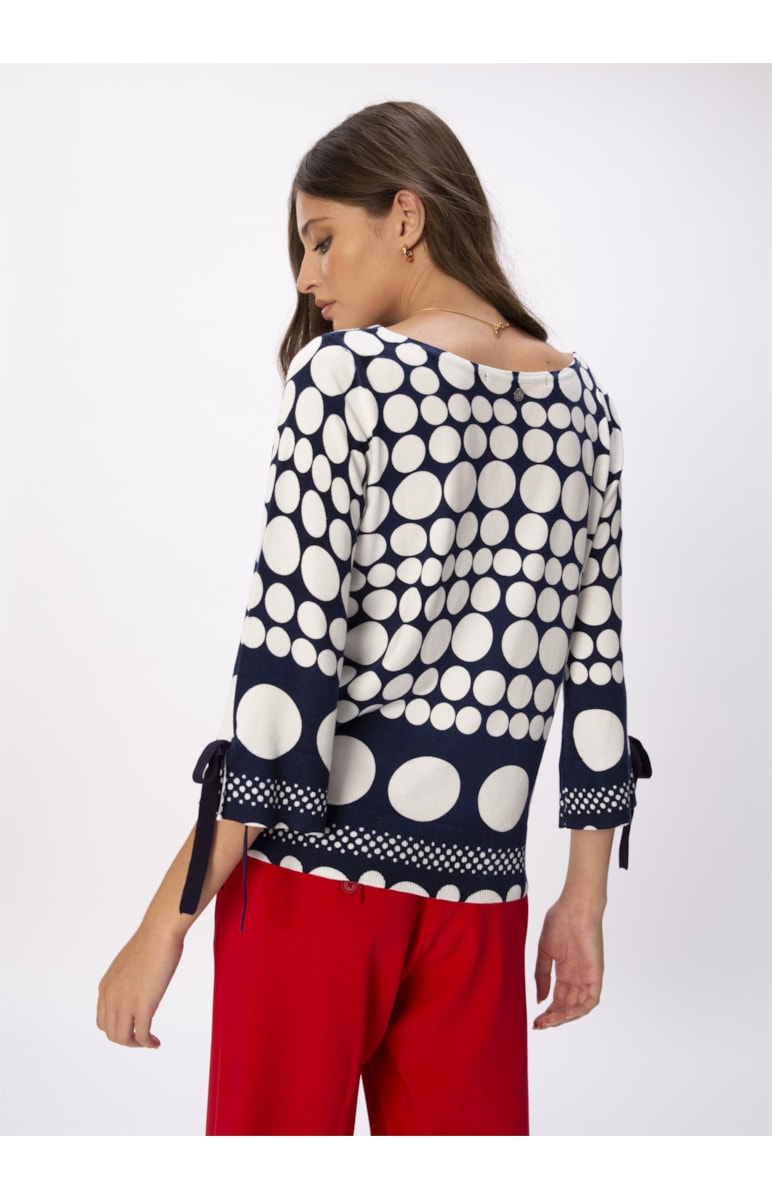 Blusa Tricot Bolas Marinho Com Off White