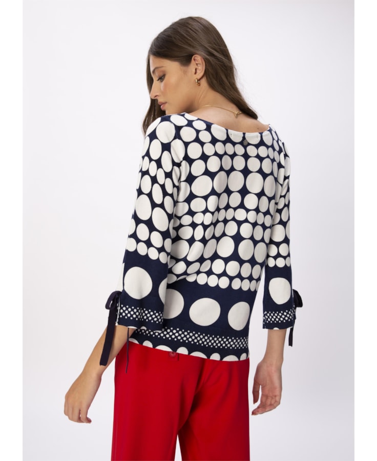 Blusa Tricot Bolas Marinho Com Off White