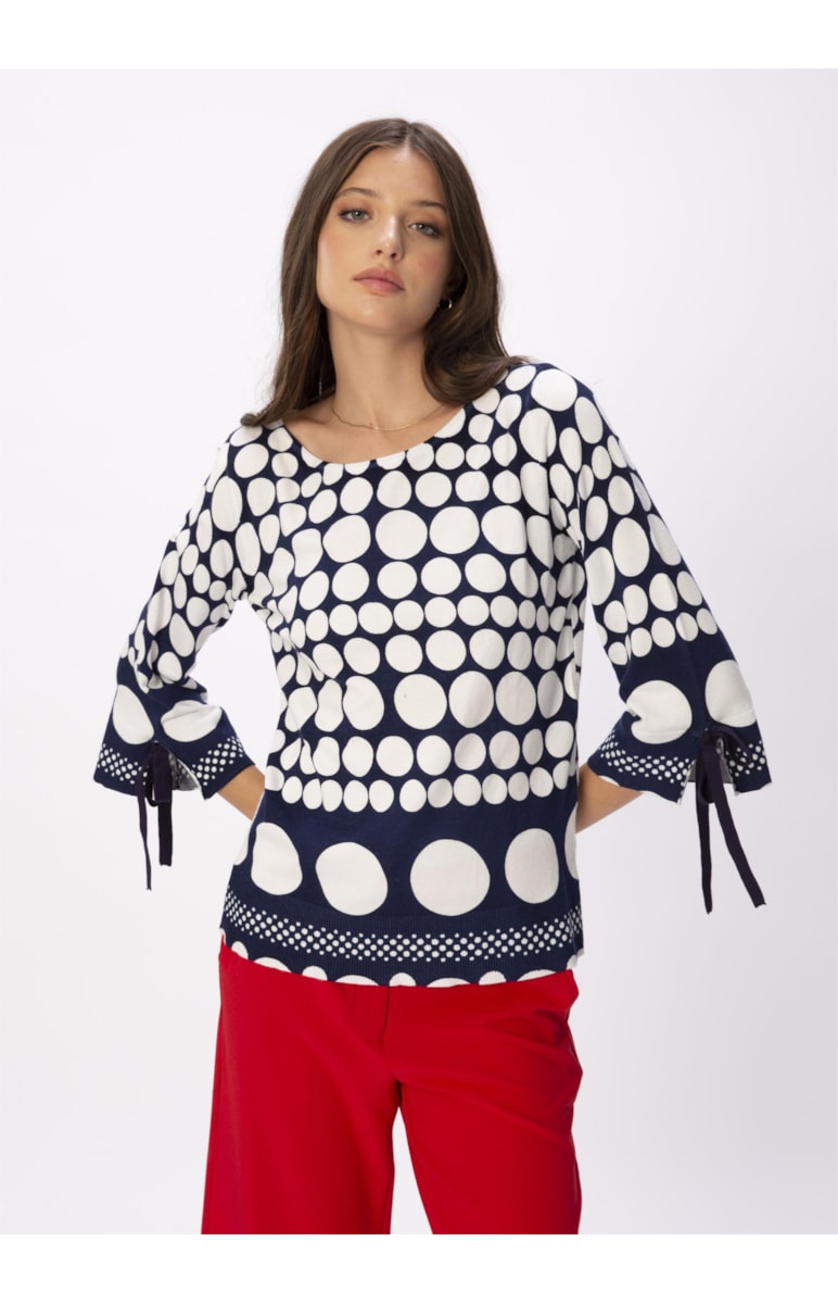 Blusa Tricot Bolas Marinho Com Off White