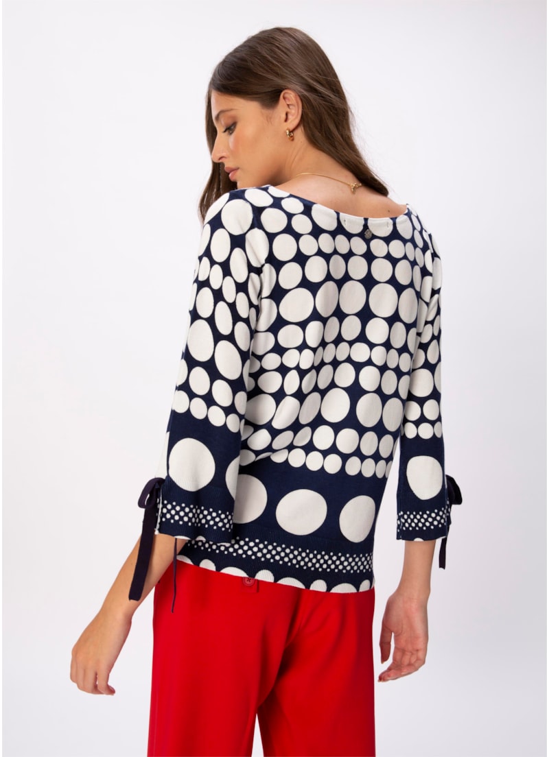 Blusa Tricot Bolas Marinho Com Off White