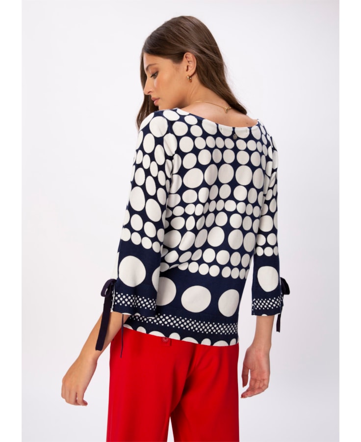 Blusa Tricot Bolas Marinho Com Off White