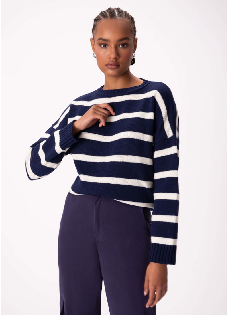 Blusa Tricot Bold Stripes Marinho