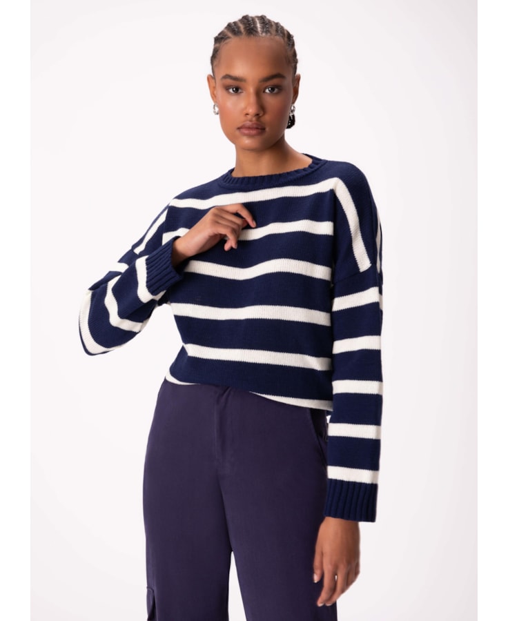 Blusa Tricot Bold Stripes Marinho