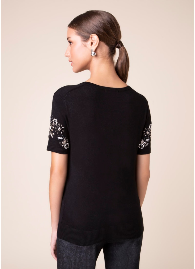 Blusa Tricot Bordado Preto