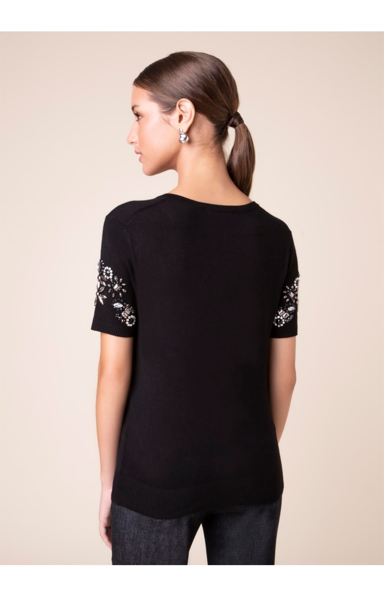 Blusa Tricot Bordado Preto