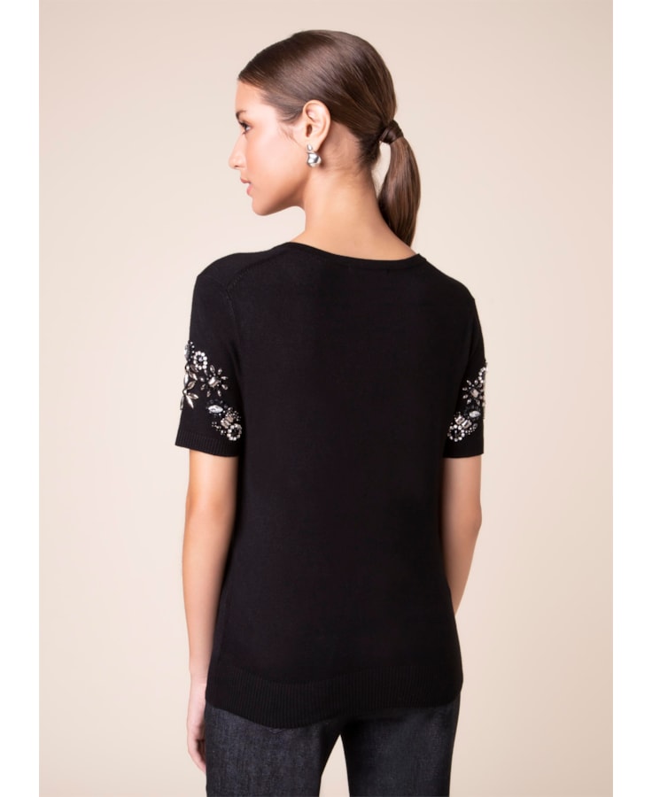 Blusa Tricot Bordado Preto