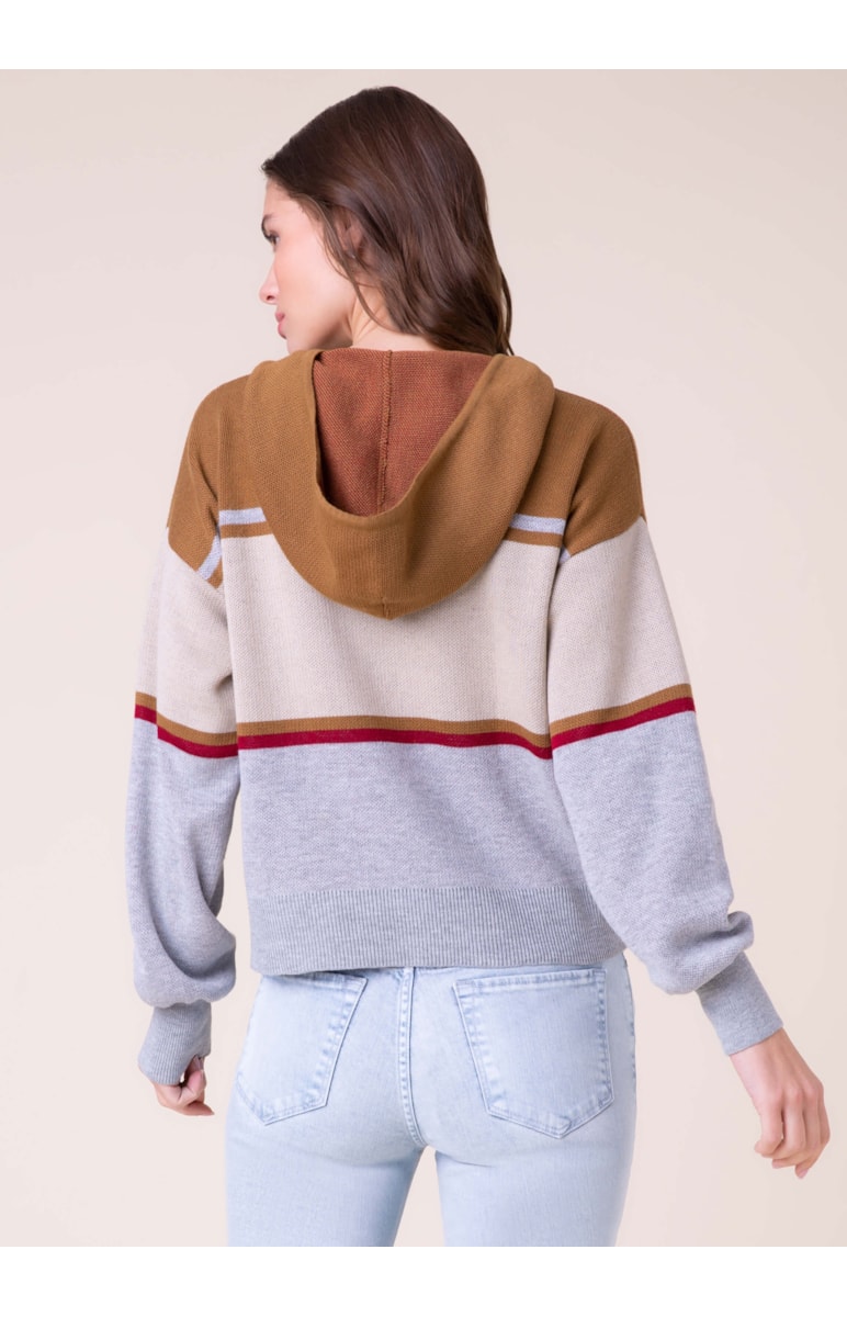 Blusa Tricot Capuz Listrada Camel