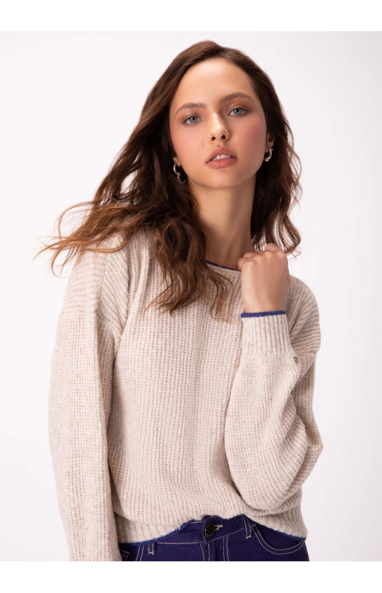 Blusa Tricot Decote Canoa Natural