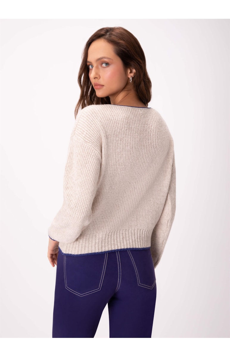 Blusa Tricot Decote Canoa Natural