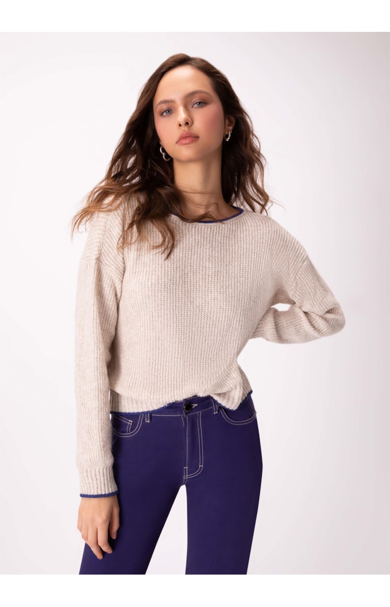 Blusa Tricot Decote Canoa Natural