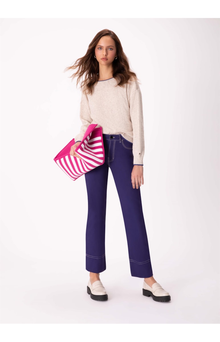 Blusa Tricot Decote Canoa Natural