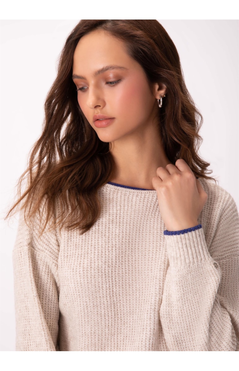 Blusa Tricot Decote Canoa Natural