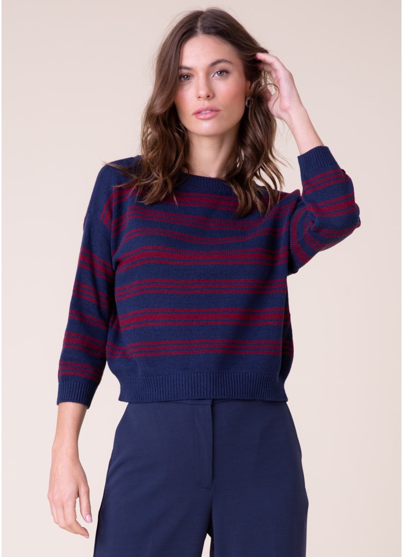 Blusa Tricot Essential Listras Marinho
