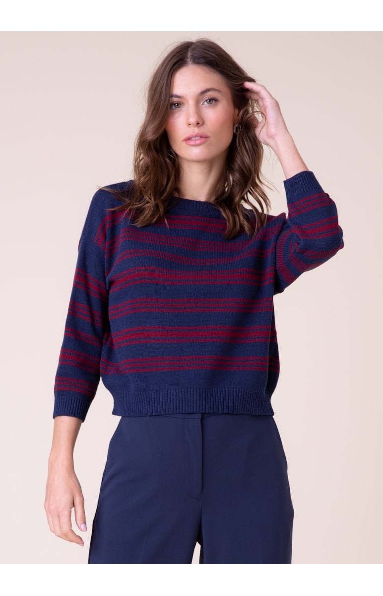 Blusa Tricot Essential Listras Marinho