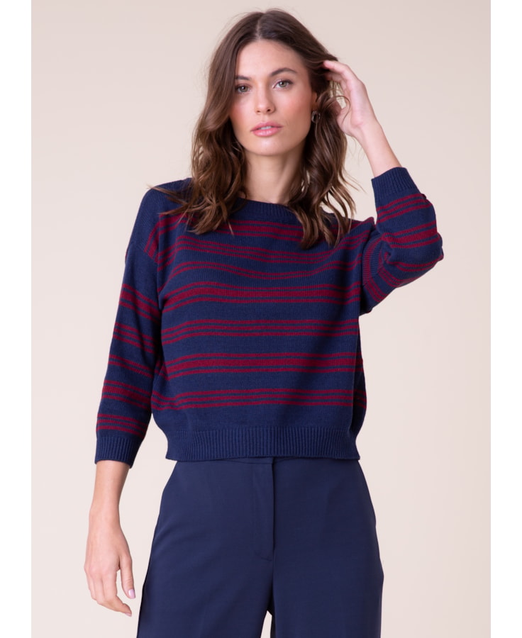 Blusa Tricot Essential Listras Marinho