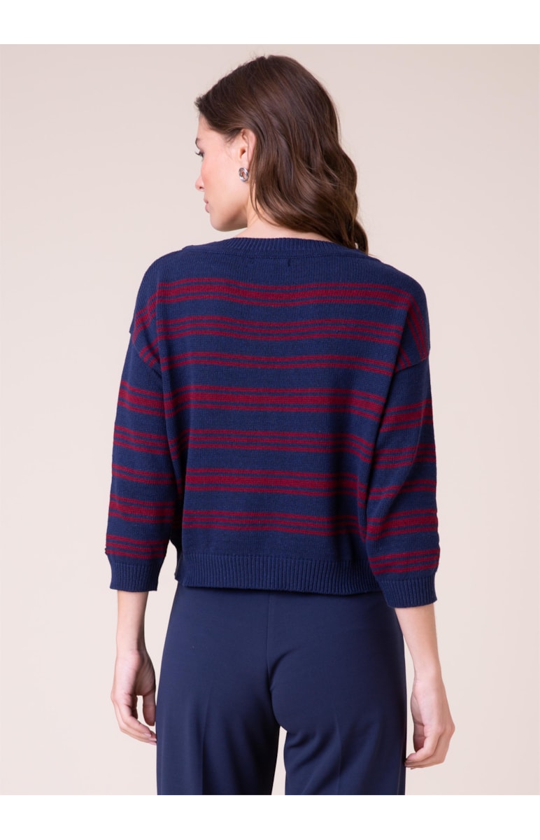 Blusa Tricot Essential Listras Marinho