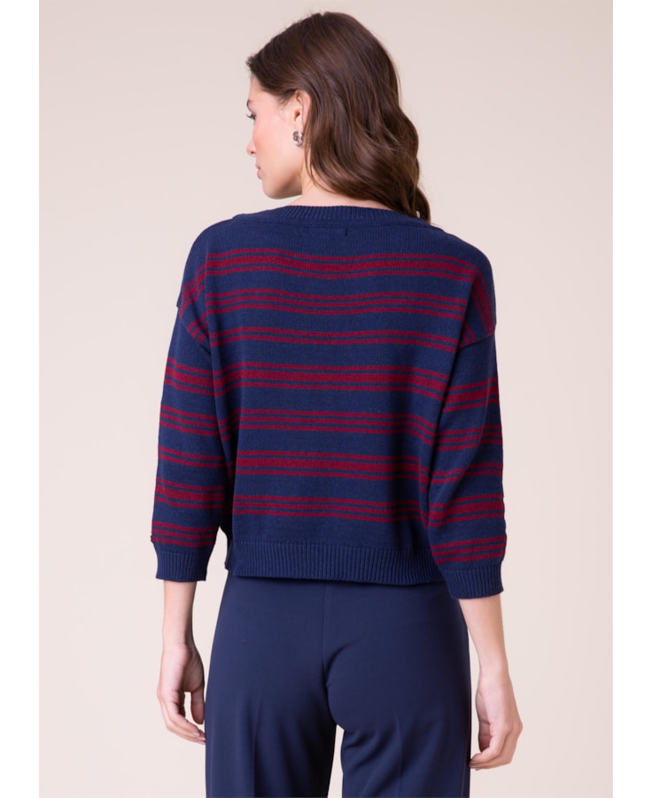 Blusa Tricot Essential Listras Marinho