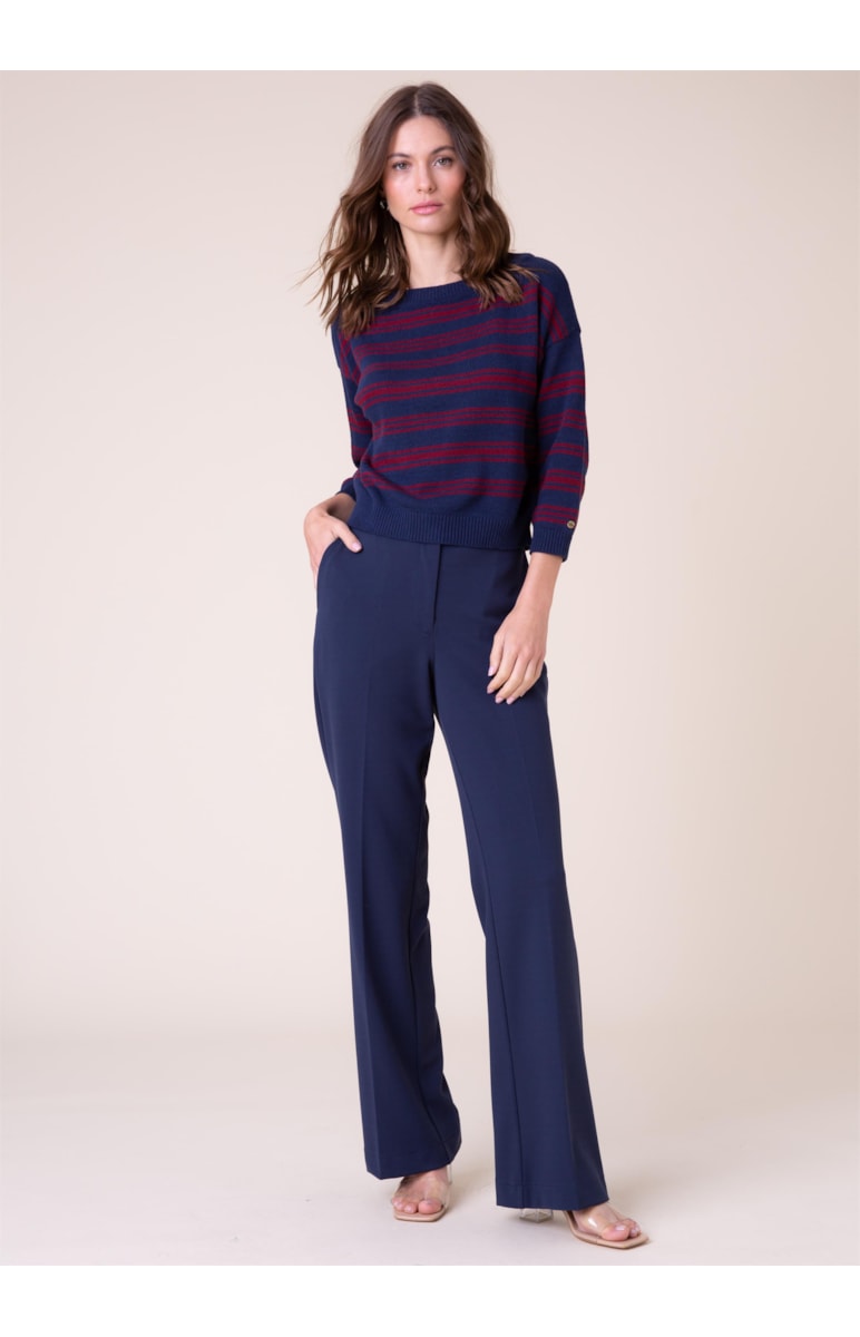 Blusa Tricot Essential Listras Marinho