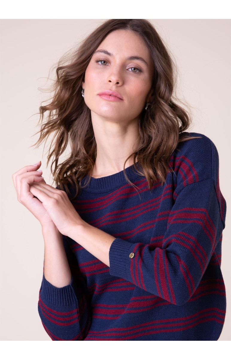 Blusa Tricot Essential Listras Marinho