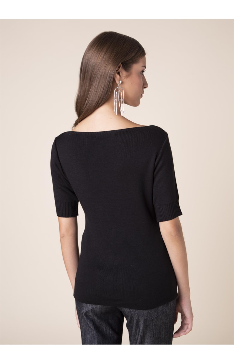 Blusa Tricot Faixa Lateral Preto