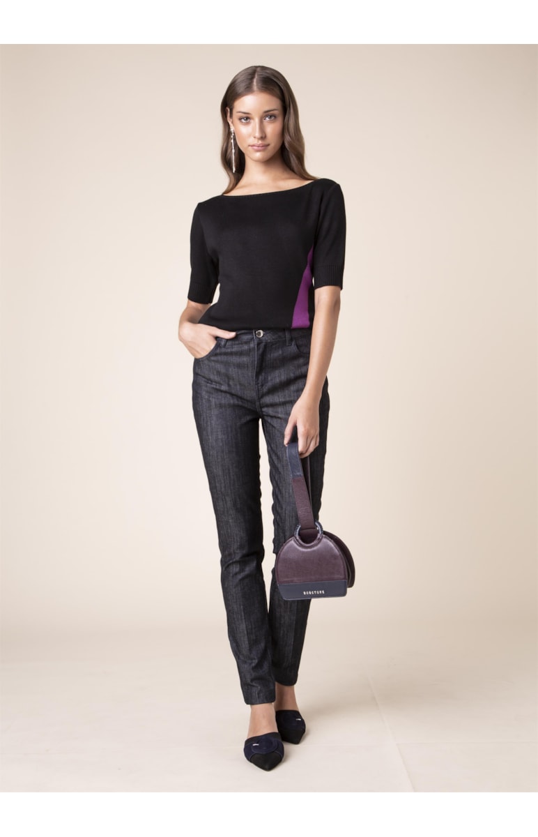Blusa Tricot Faixa Lateral Preto