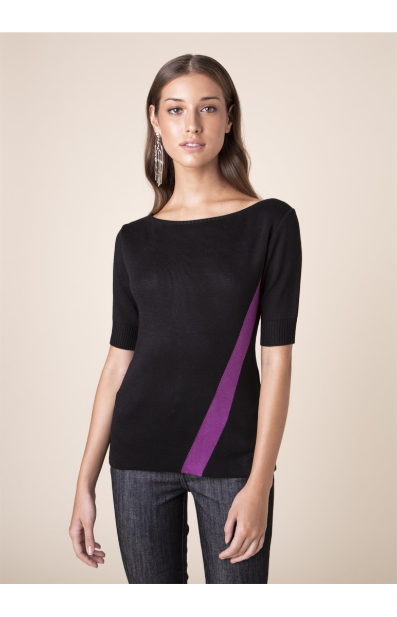 Blusa Tricot Faixa Lateral Preto