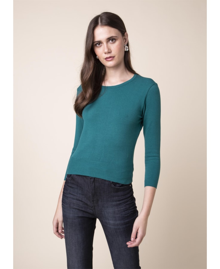 Blusa Tricot Fresh Canelado Petroleo