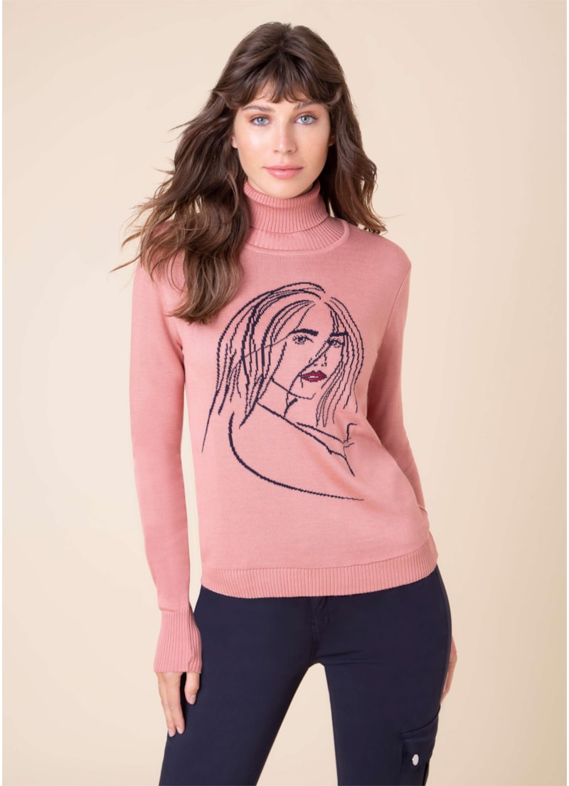 Blusa Tricot Gola Alta Boneca Rosa Velho