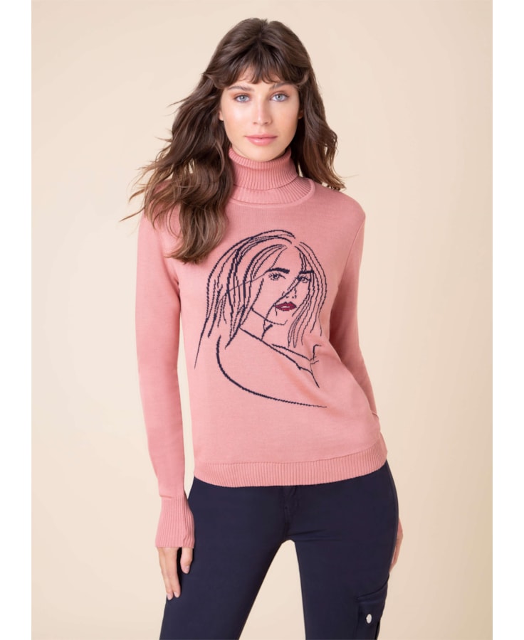 Blusa Tricot Gola Alta Boneca Rosa Velho