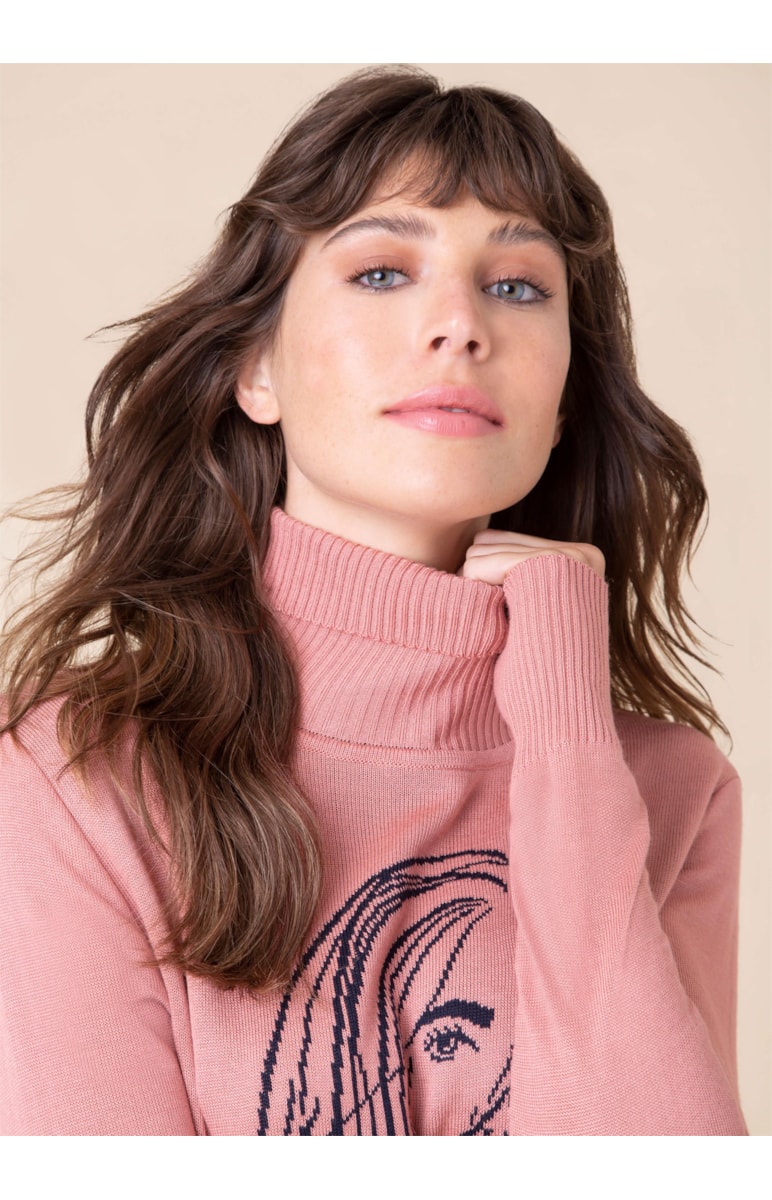 Blusa Tricot Gola Alta Boneca Rosa Velho