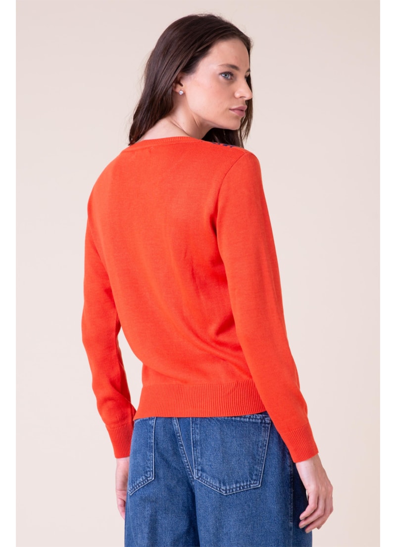 Blusa Tricot Jacquard Xadrez Laranja
