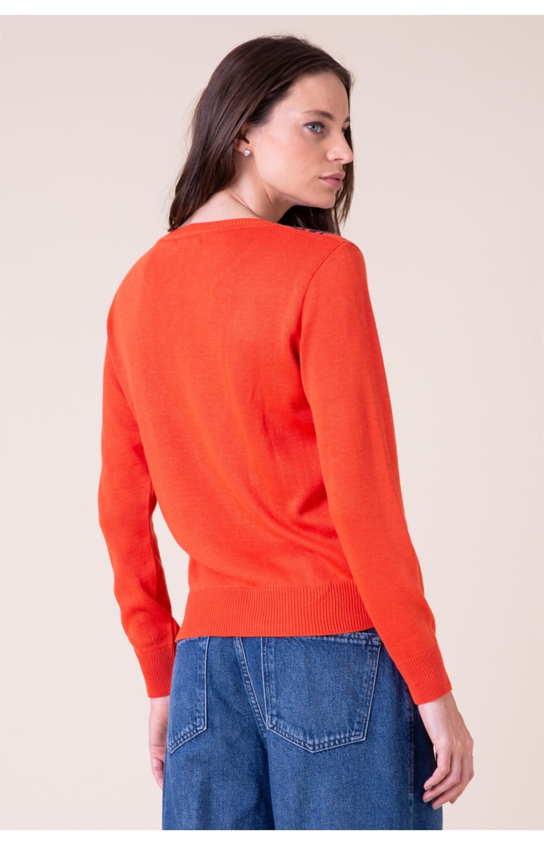 Blusa Tricot Jacquard Xadrez Laranja