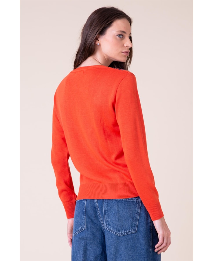 Blusa Tricot Jacquard Xadrez Laranja