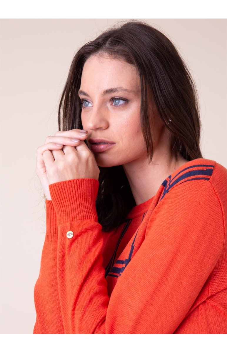 Blusa Tricot Jacquard Xadrez Laranja