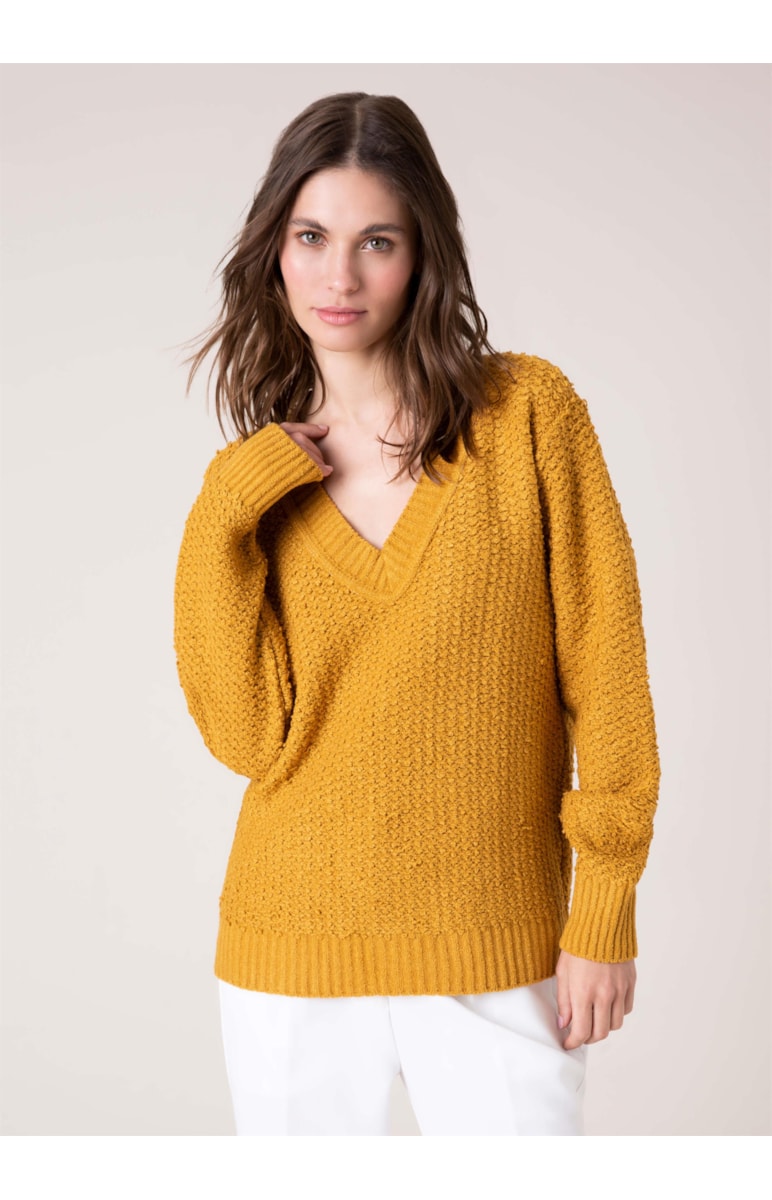 Blusa Tricot Ponto Pipoca Mostarda