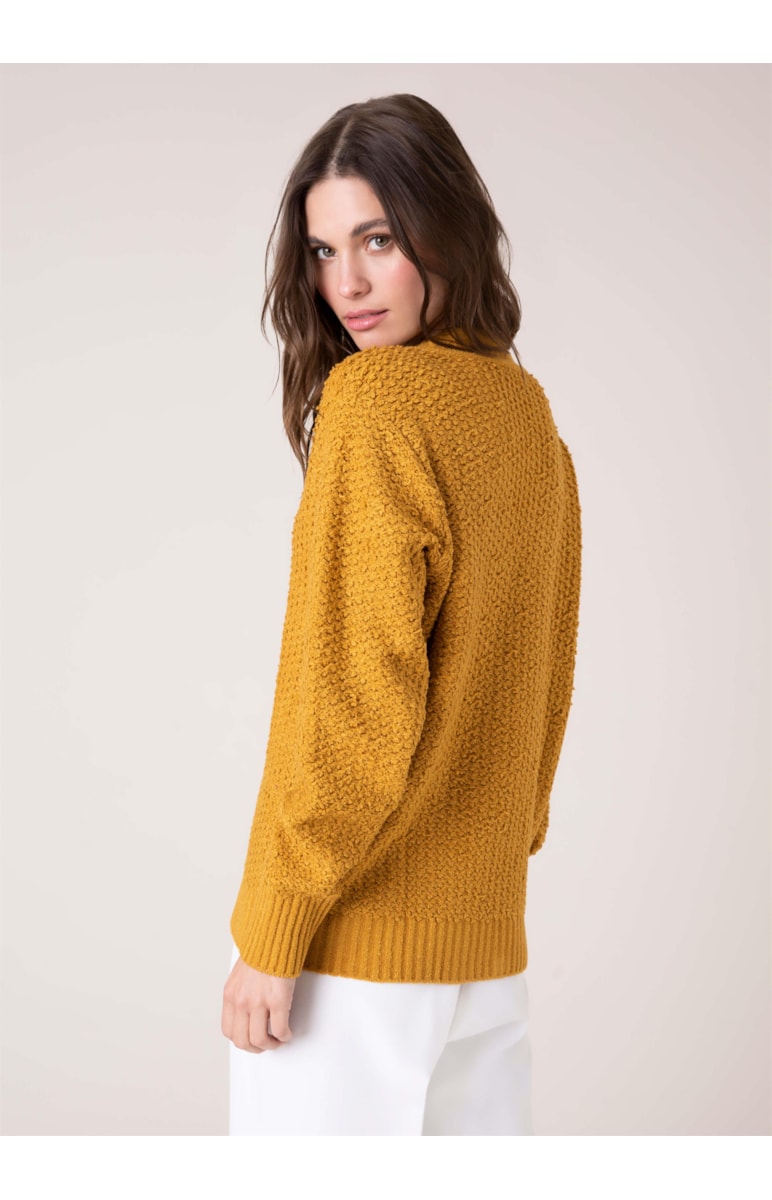 Blusa Tricot Ponto Pipoca Mostarda