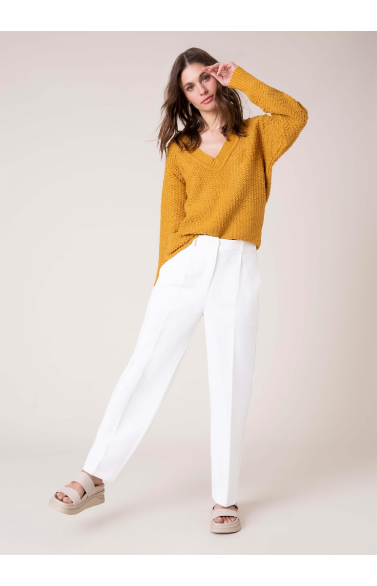 Blusa Tricot Ponto Pipoca Mostarda