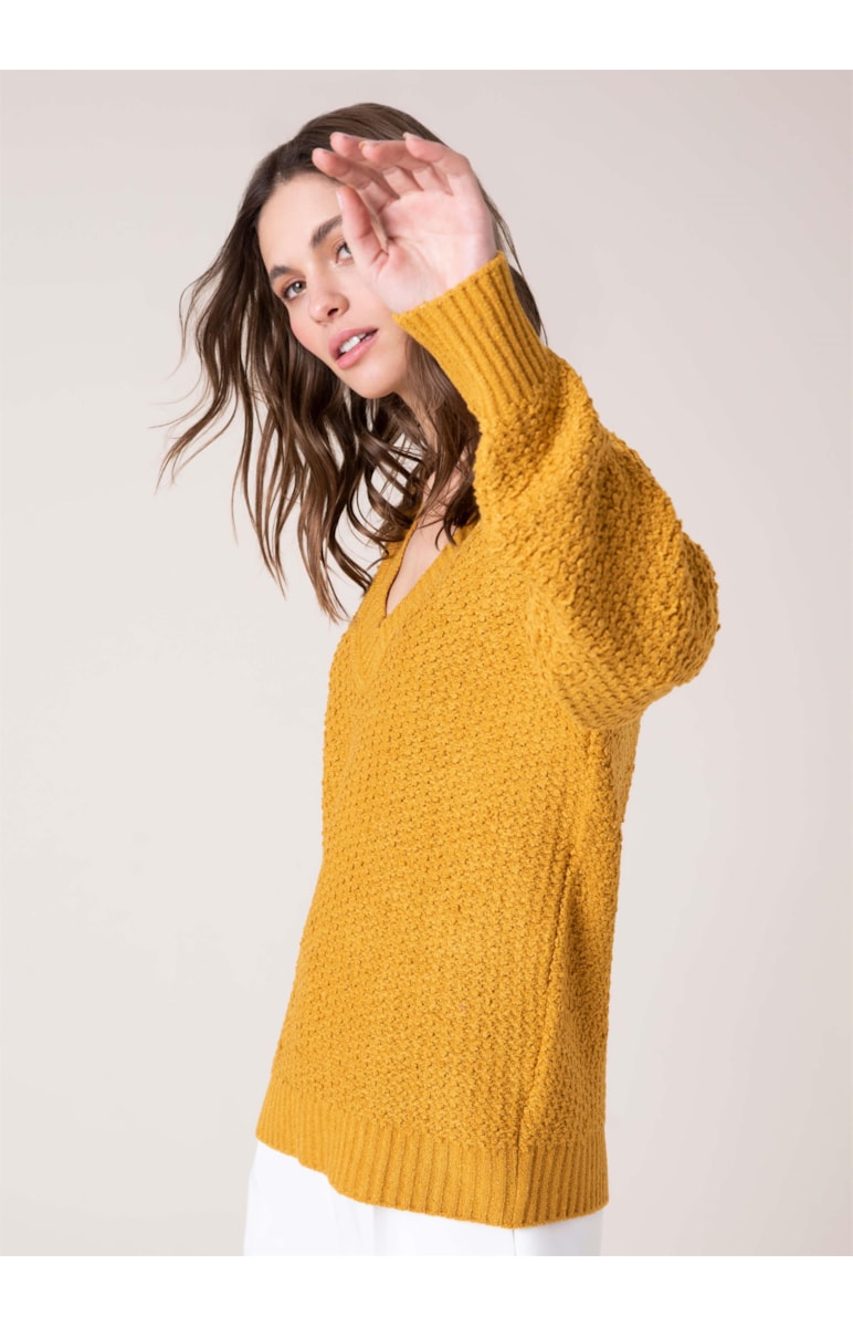 Blusa Tricot Ponto Pipoca Mostarda